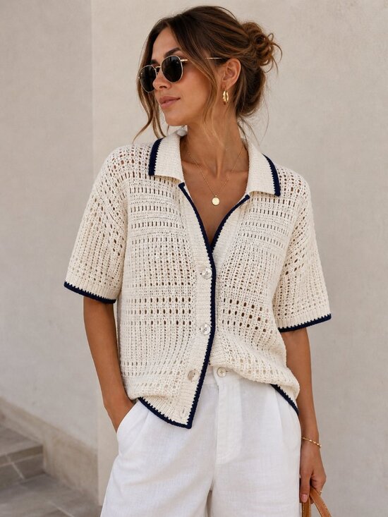 Zara Sweaters - NWT Zara Open Knit Polo Cardigan L/XL Coastal Preppy Blogger Favorite